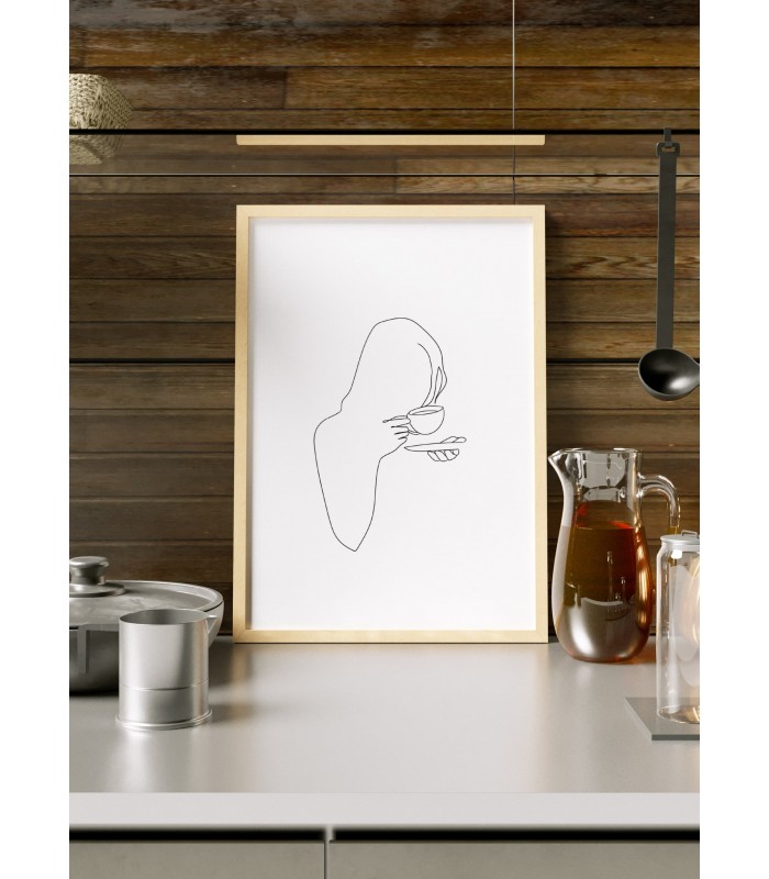 Affiche Line art Women Drinking Coffee