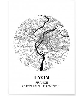 Poster Carte Lyon