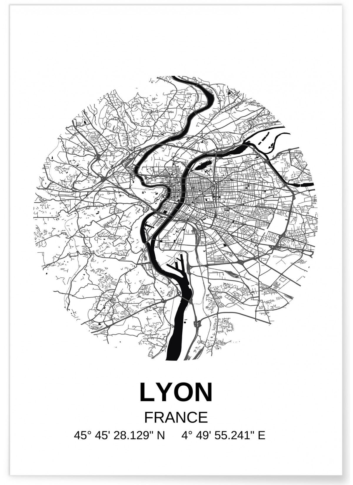 Carte Lyon Poster Ville Pour Un Cadeau Original L Afficherie