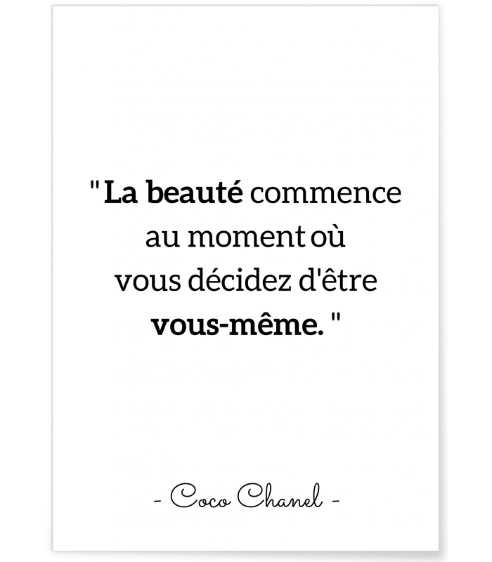 Affiche Citation Coco Chanel : "La beauté commence…"