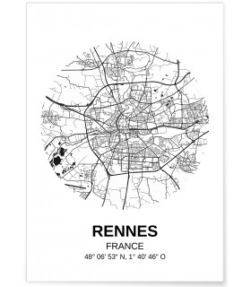 Affiche Carte Rennes
