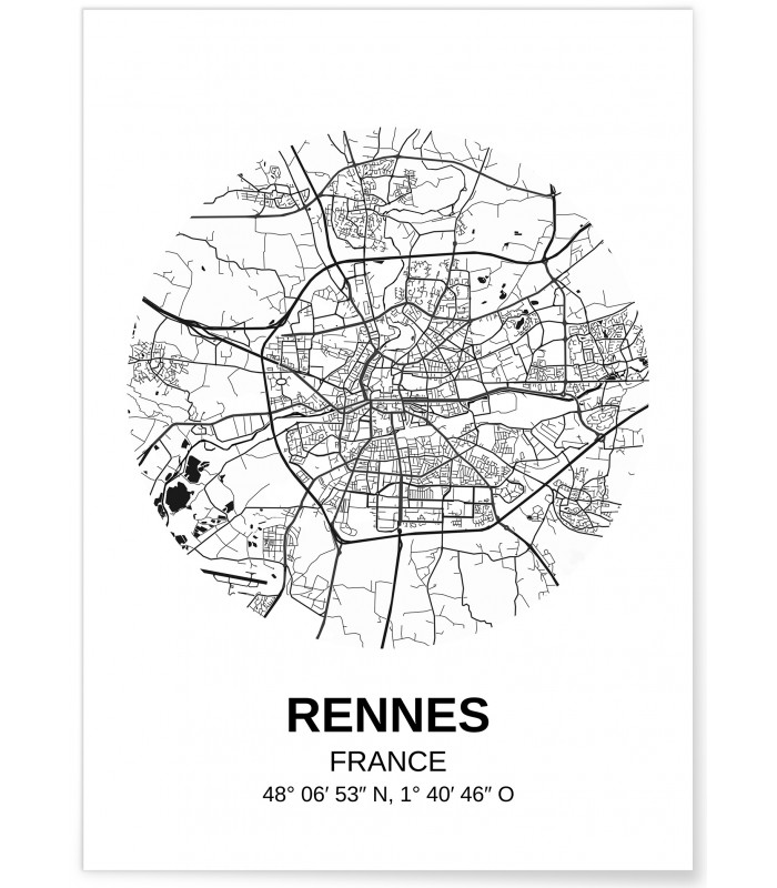 Affiche Carte Rennes