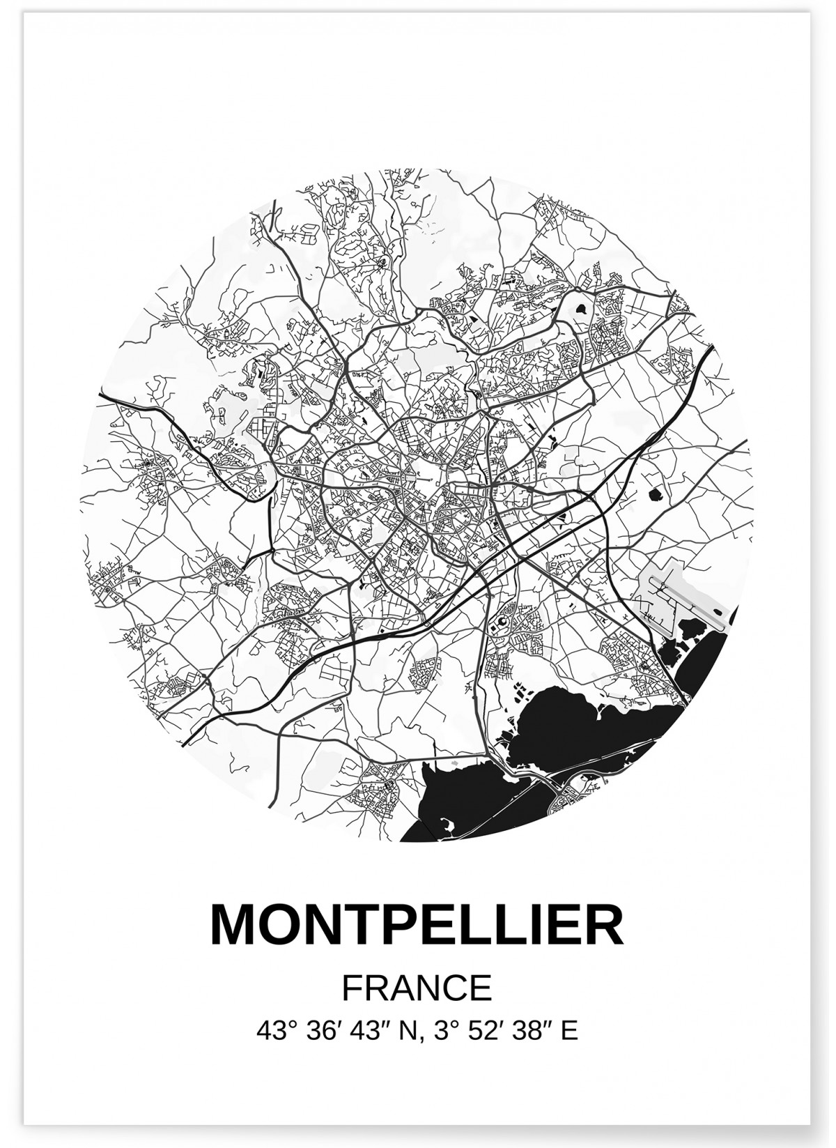 Plan de ville Affiche Montpellier France Minimalist Map Création originale handmade City Map Poster de Montpellier 21 x 29,7 cm Impression d'Art 