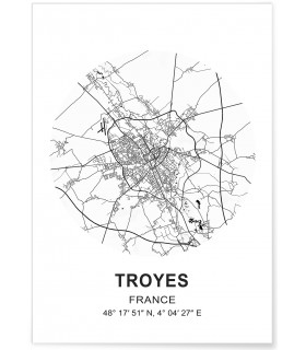 Affiche Carte Troyes
