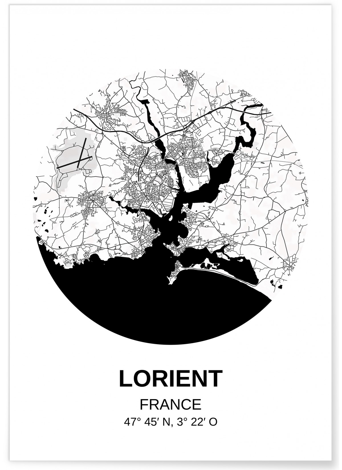 Affiche Lorient France Minimalist Map Impression dArt City Map Plan de ville Création originale handmade Poster de Lorient 