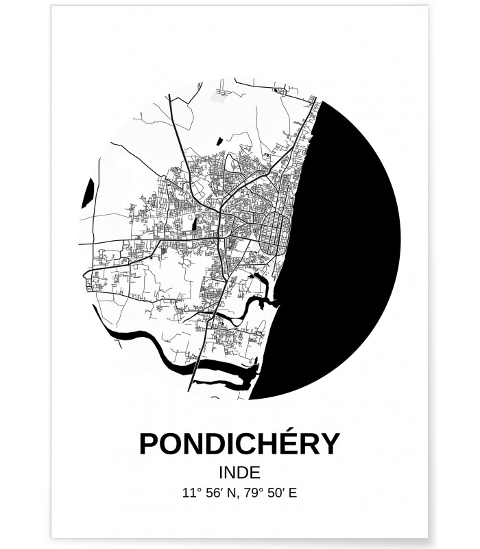 Affiche Carte Pondichéry