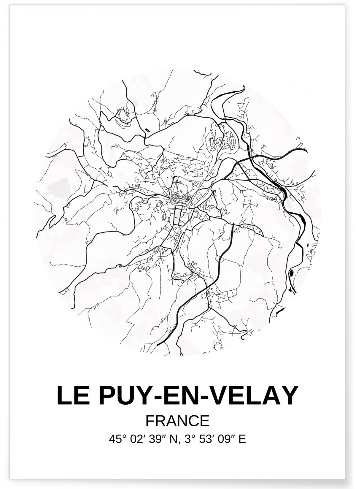 Carte Le PuyenVelay, Affiche Ville à afficher dans le salon L