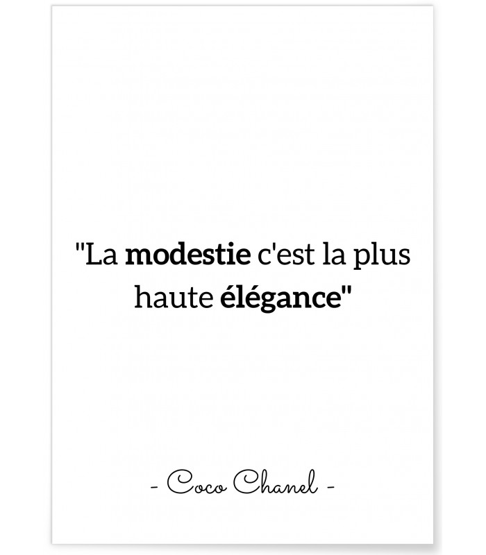 Affiche Coco Chanel : "La modestie"