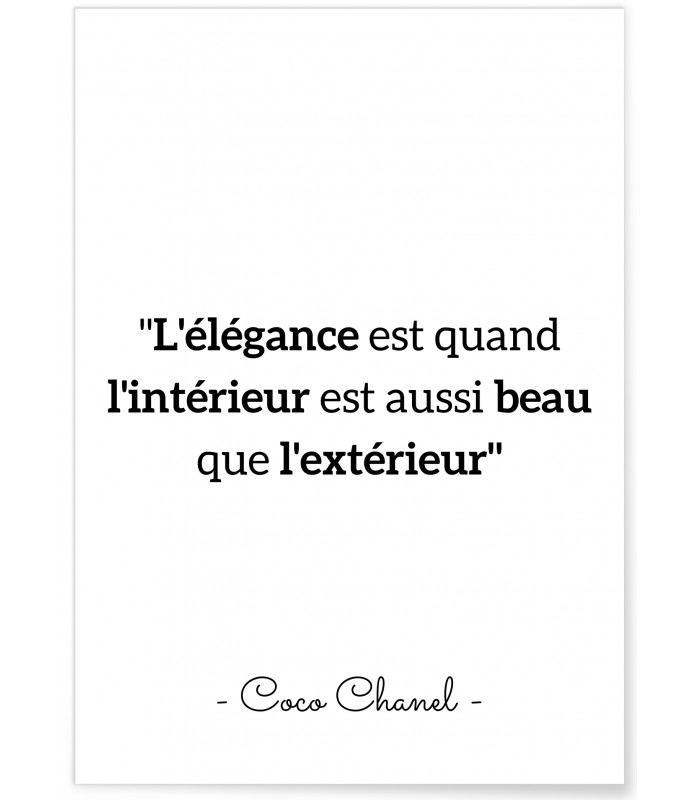 Affiche Coco Chanel : "L'élégance est quand..."