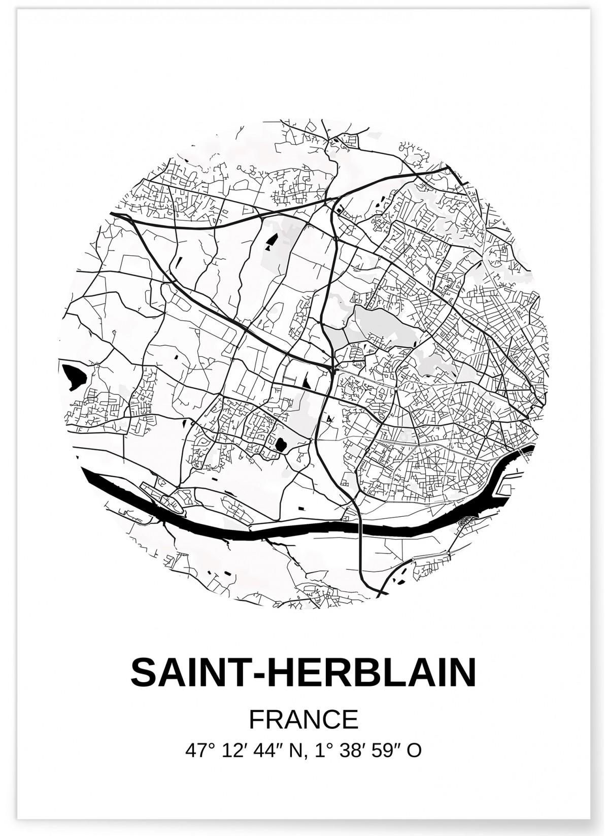 Carte SaintHerblain, Poster Ville à afficher dans le salon L’Afficherie Carte SaintHerblain, Poster Ville à afficher dans le salon L’Afficherie