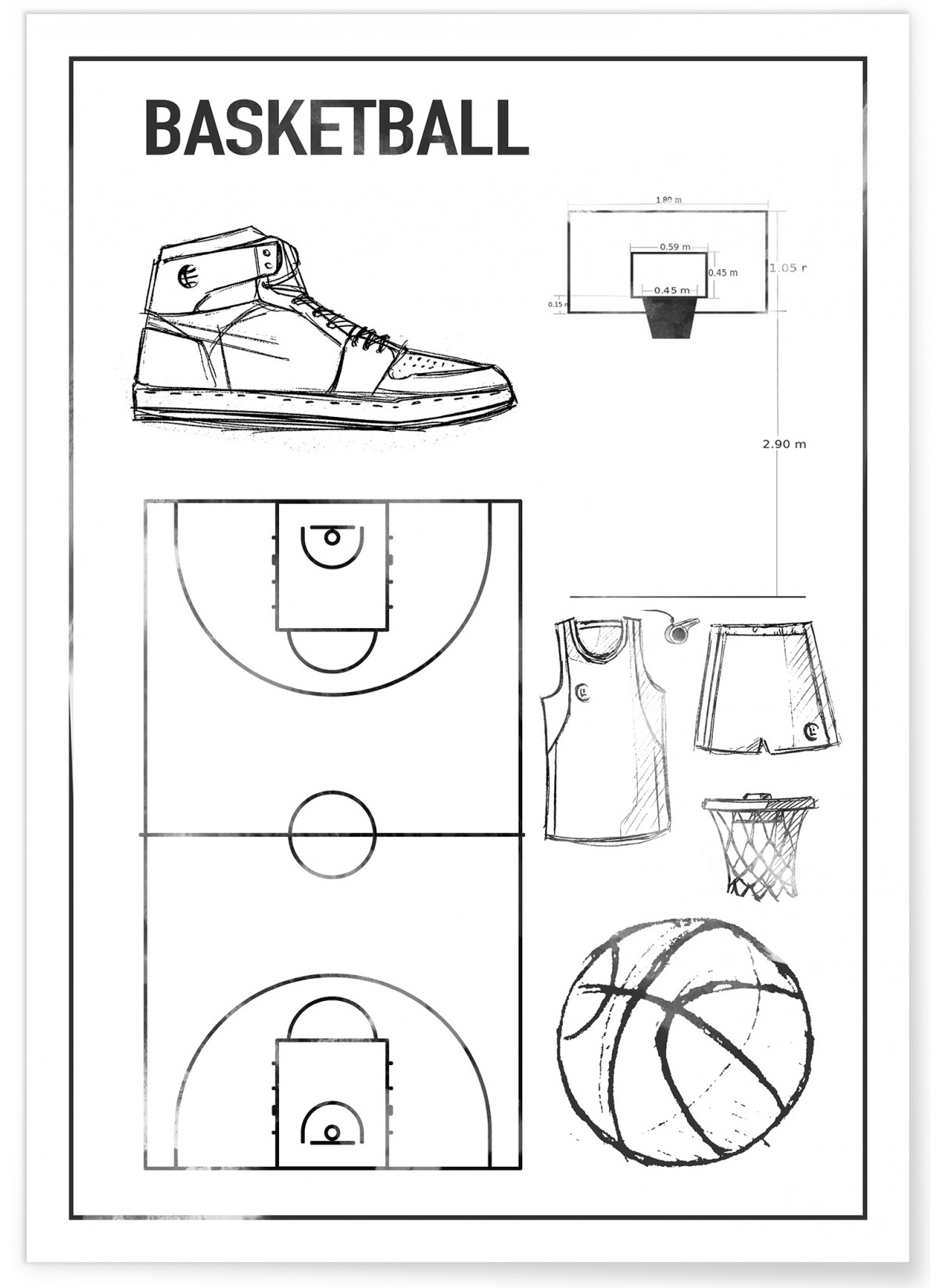 Basketball Game Affiche, Noir et Blanc