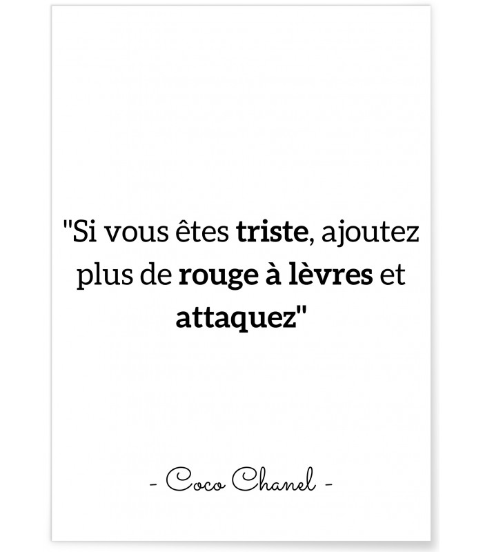 Affiche Coco Chanel : "Si vous êtes triste..."