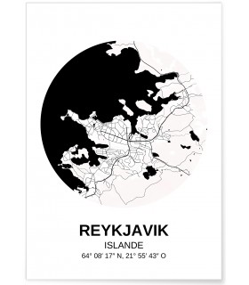 Affiche Carte Reykjavik