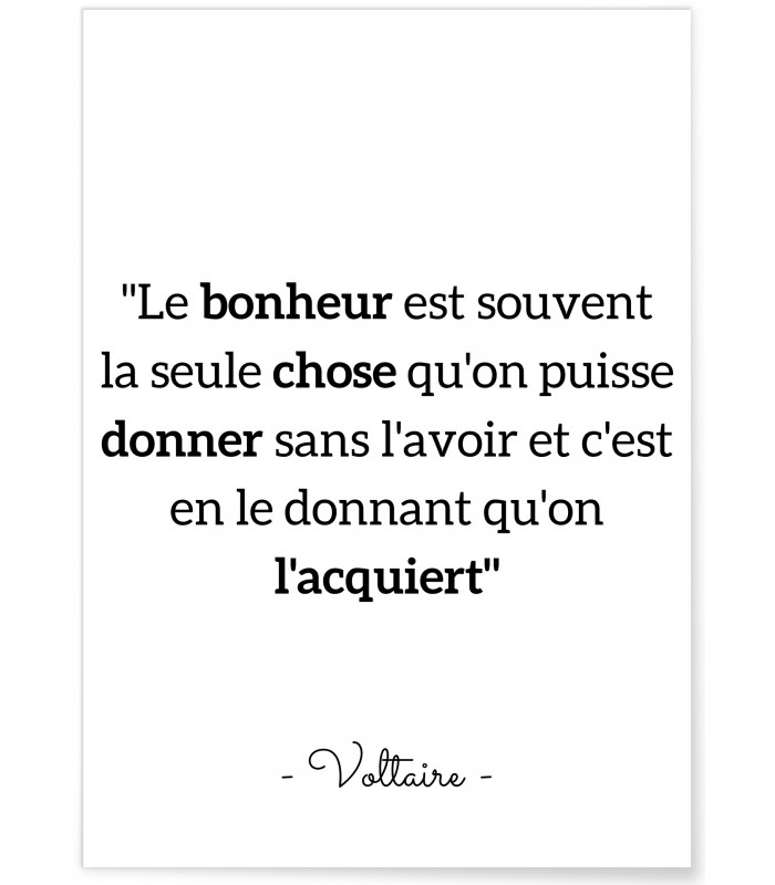 Affiche Voltaire : "Le bonheur est souvent..."