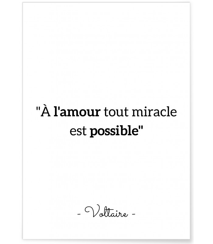 Affiche Voltaire : "À l'amour..."