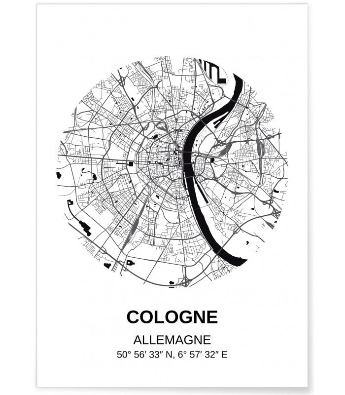 Affiche Carte Cologne