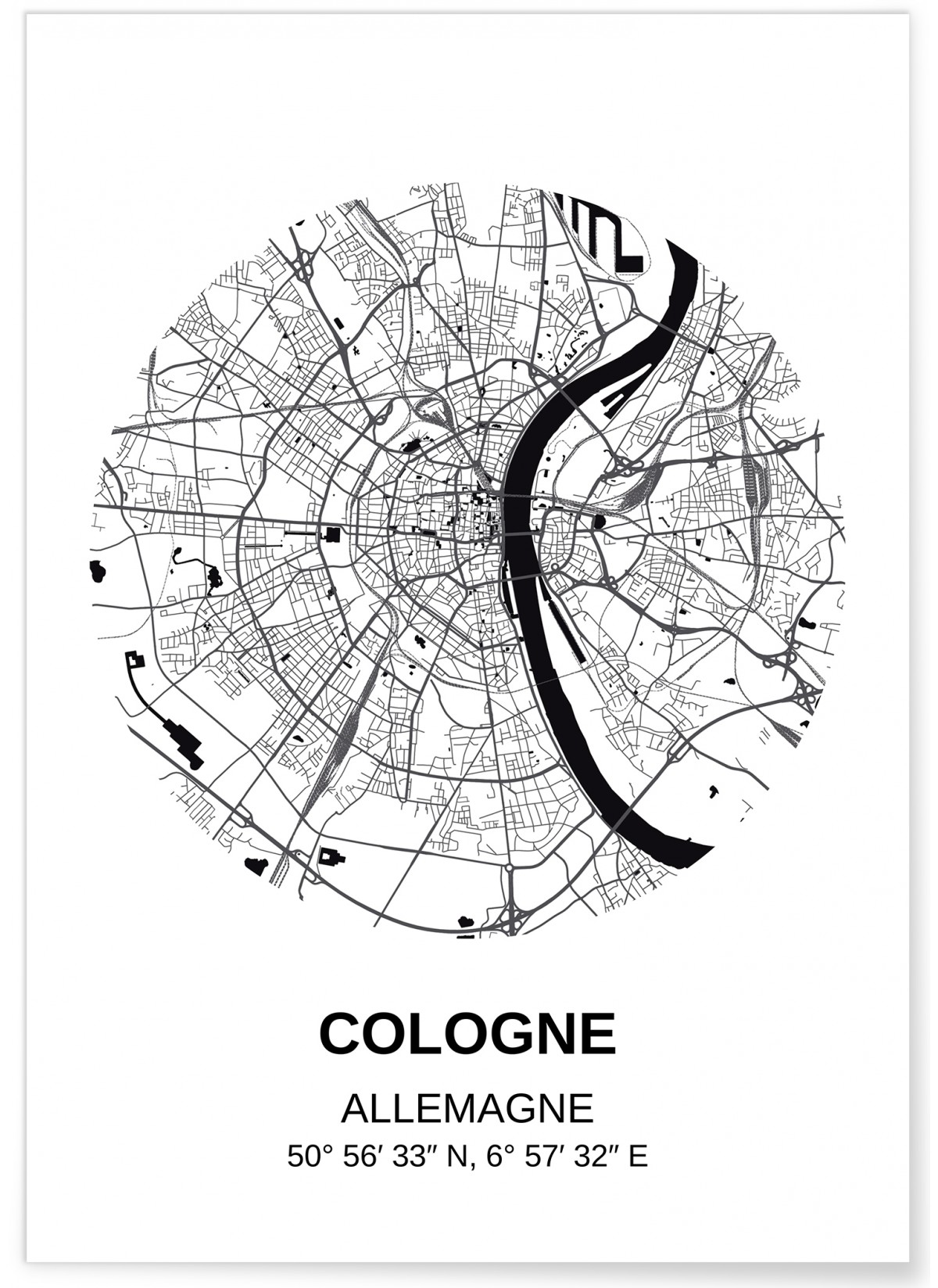 Affiche Carte Cologne