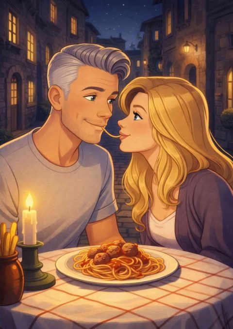 Exemple de Tableau – Dessin Animé Couple Spaghetti